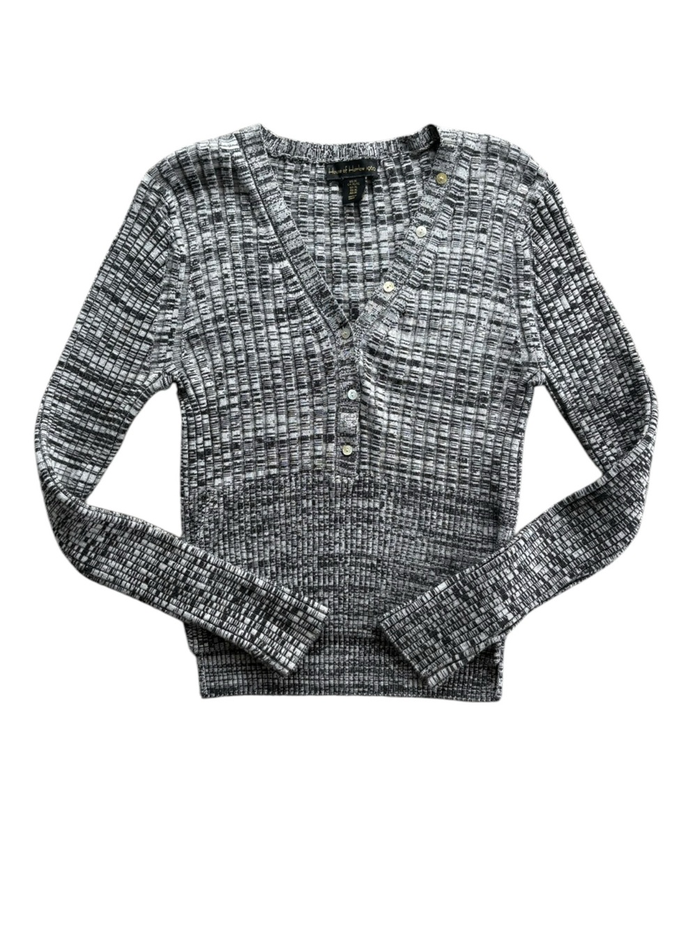 House of Harlow 1960 Heavyweight Quiet Luxury Knit Marled Ribbed Henley Sweater